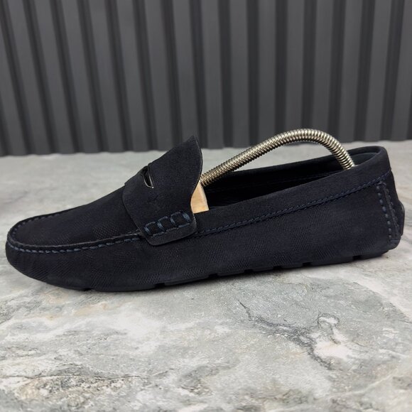 Louis Vuitton Shade Damier Embossed Driving Moccasin Blue Suede 8 LV 9 US 42 EUR - Picture 13 of 17